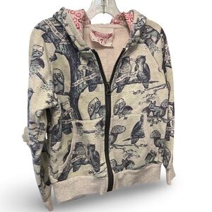 Organic Cotton Kids Gray and Blue Owl Print Hoodie with Heart Lining